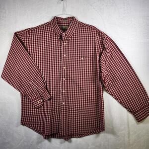 Bill Blass Plaid Long Sleeve Button Up Shirt‎ Red White Size 2XL Cotton